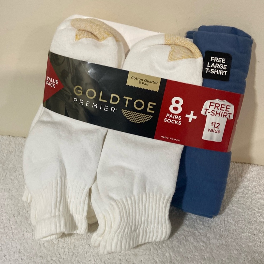 Gold Toe Premier 8 Pair Socks & Free T-Shirt (L)